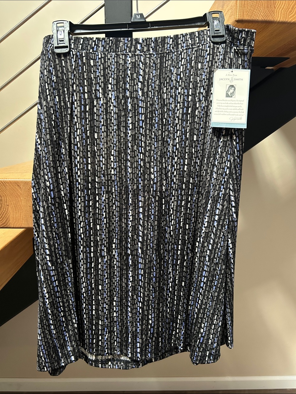Vintage Jaclyn Smith Black and Blue Vertical Stripe Midi Skirt